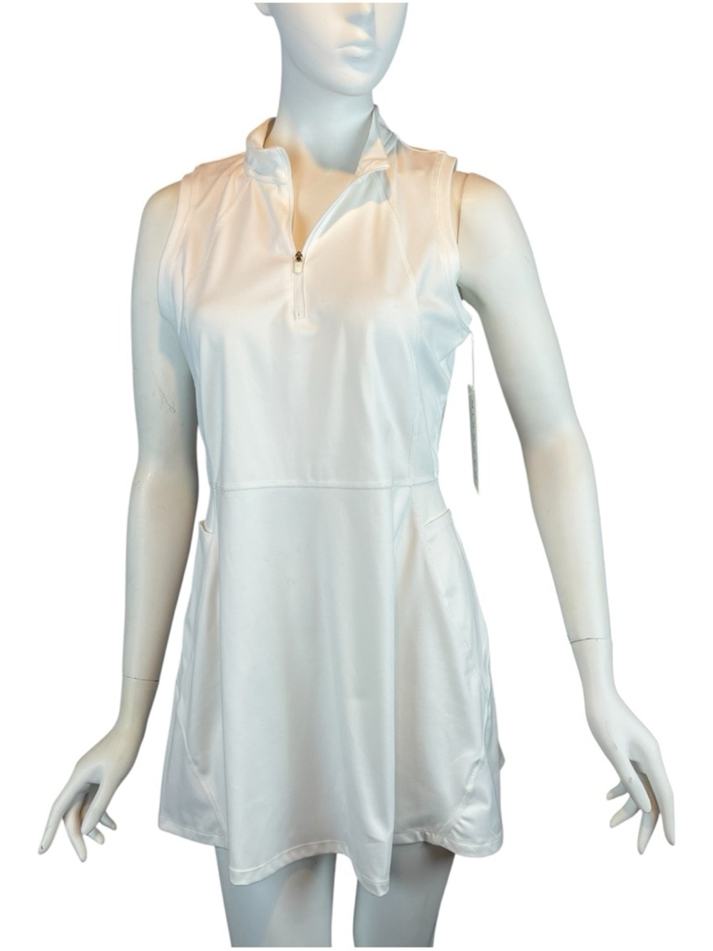 Danskin Sleeveless Golf Dress Bright White 1/4 Zip Pickleball Stretch Medium NWT